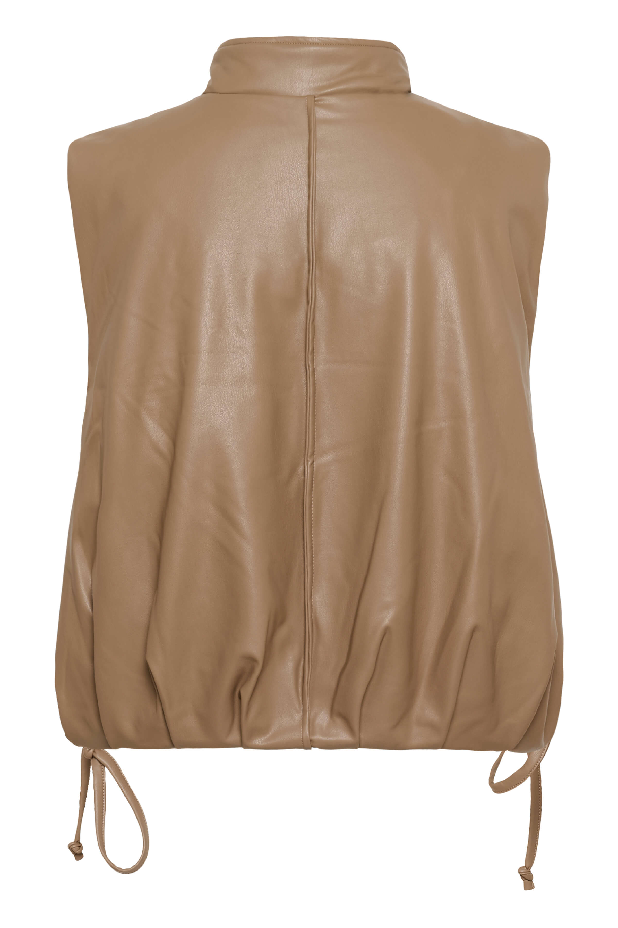 A soft brown pleather warm vest with drawstring hem