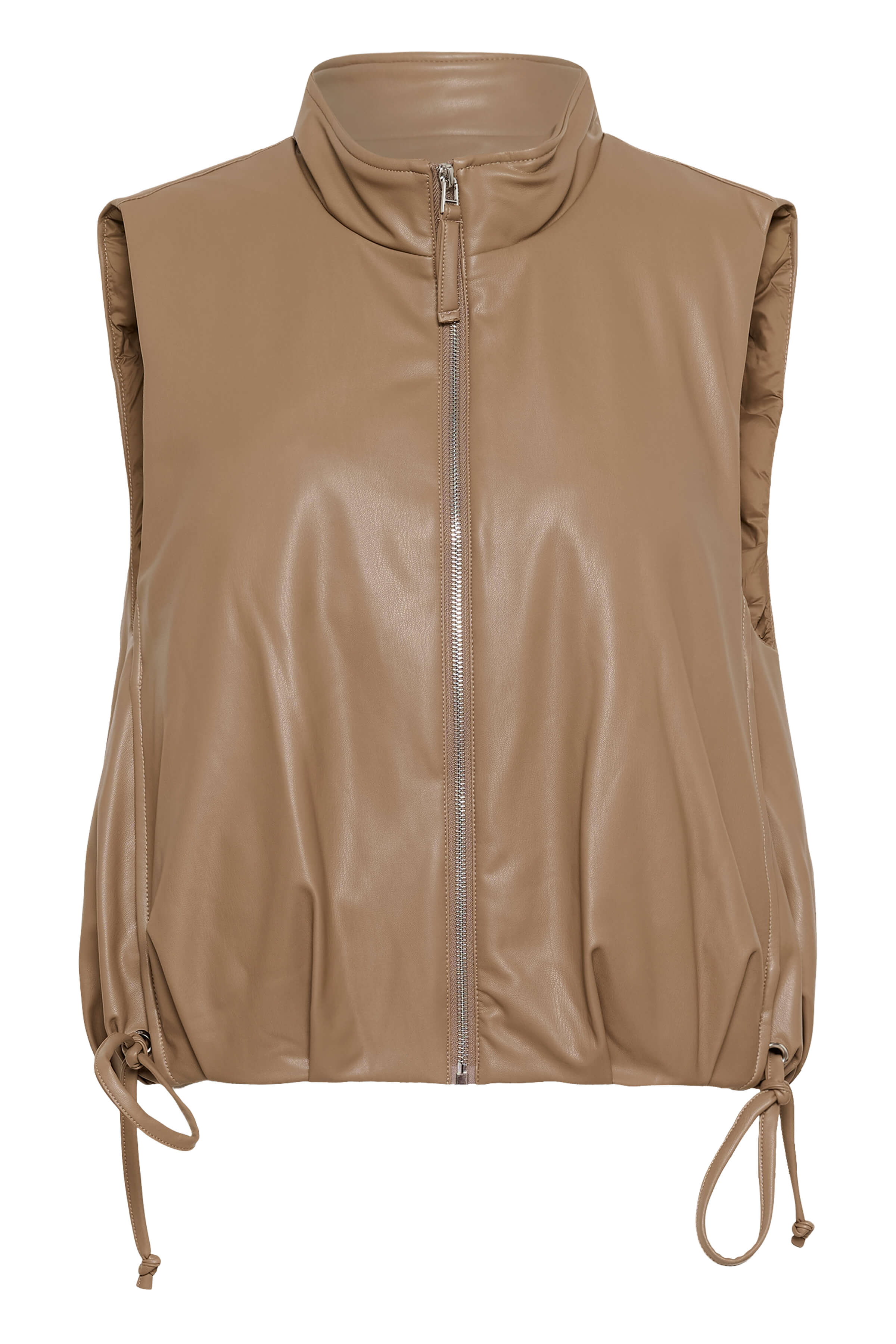 A soft brown pleather warm vest with a hight neck