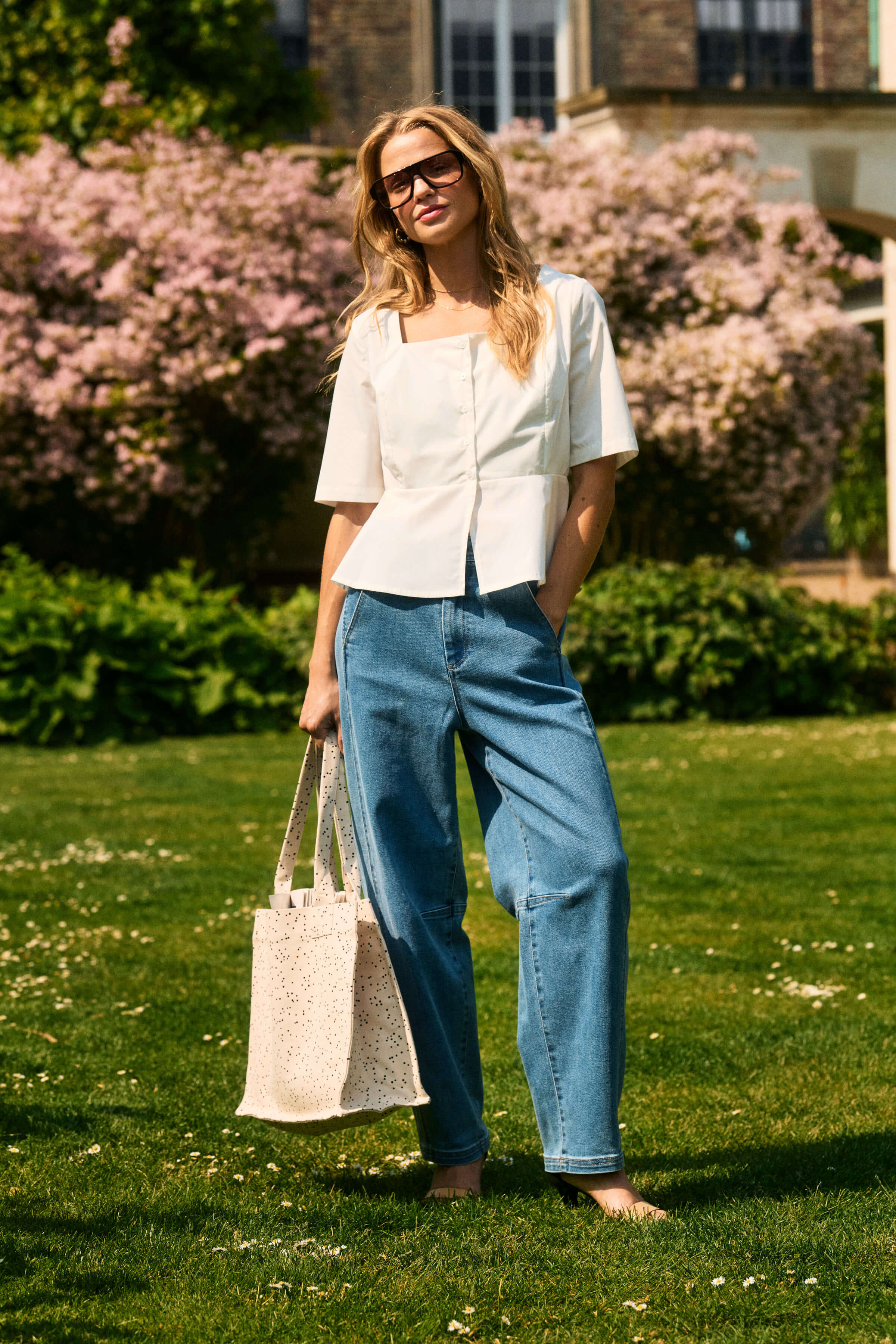 A casual outfit with a crist white shirt