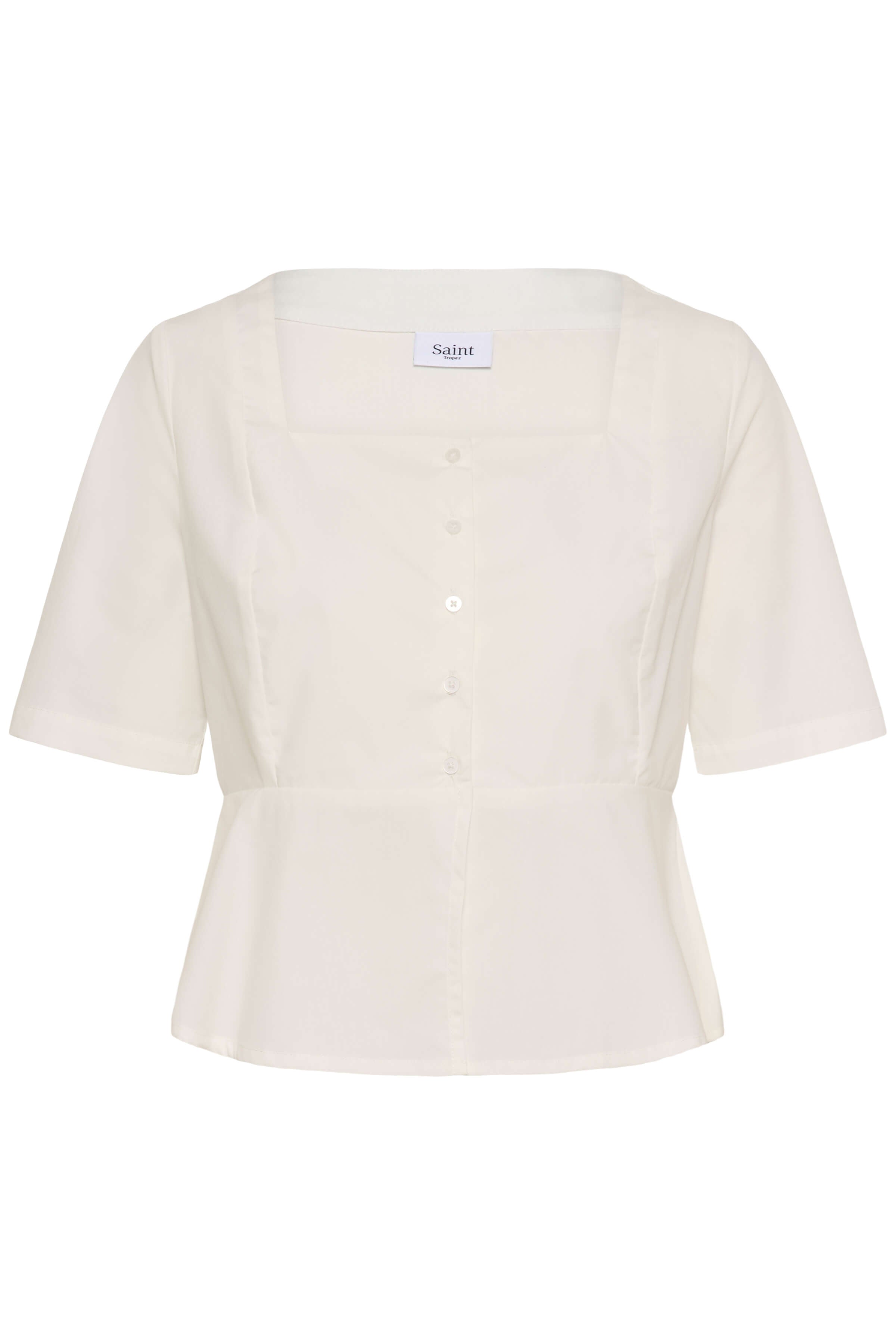A crisp white shirt with a square neckline