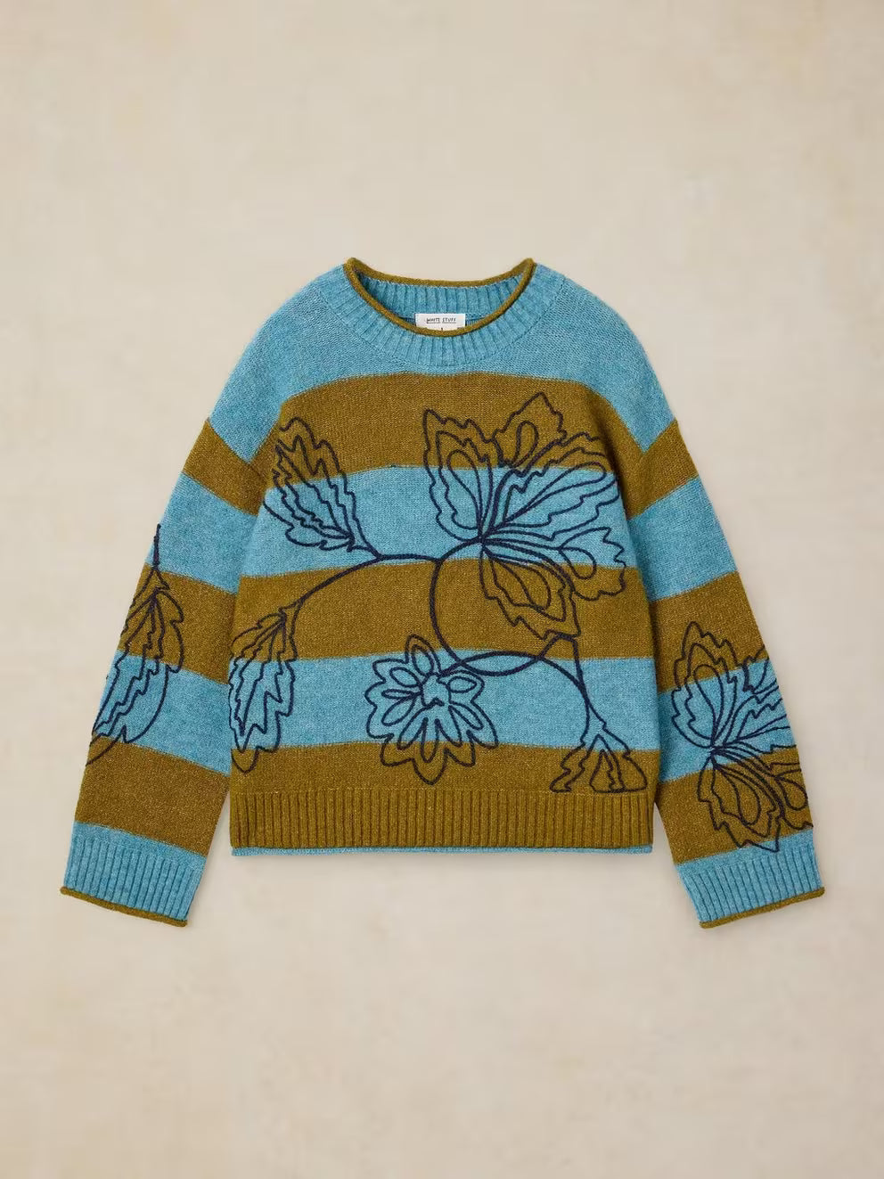 White Stuff embroidered knit jumper flat front view
