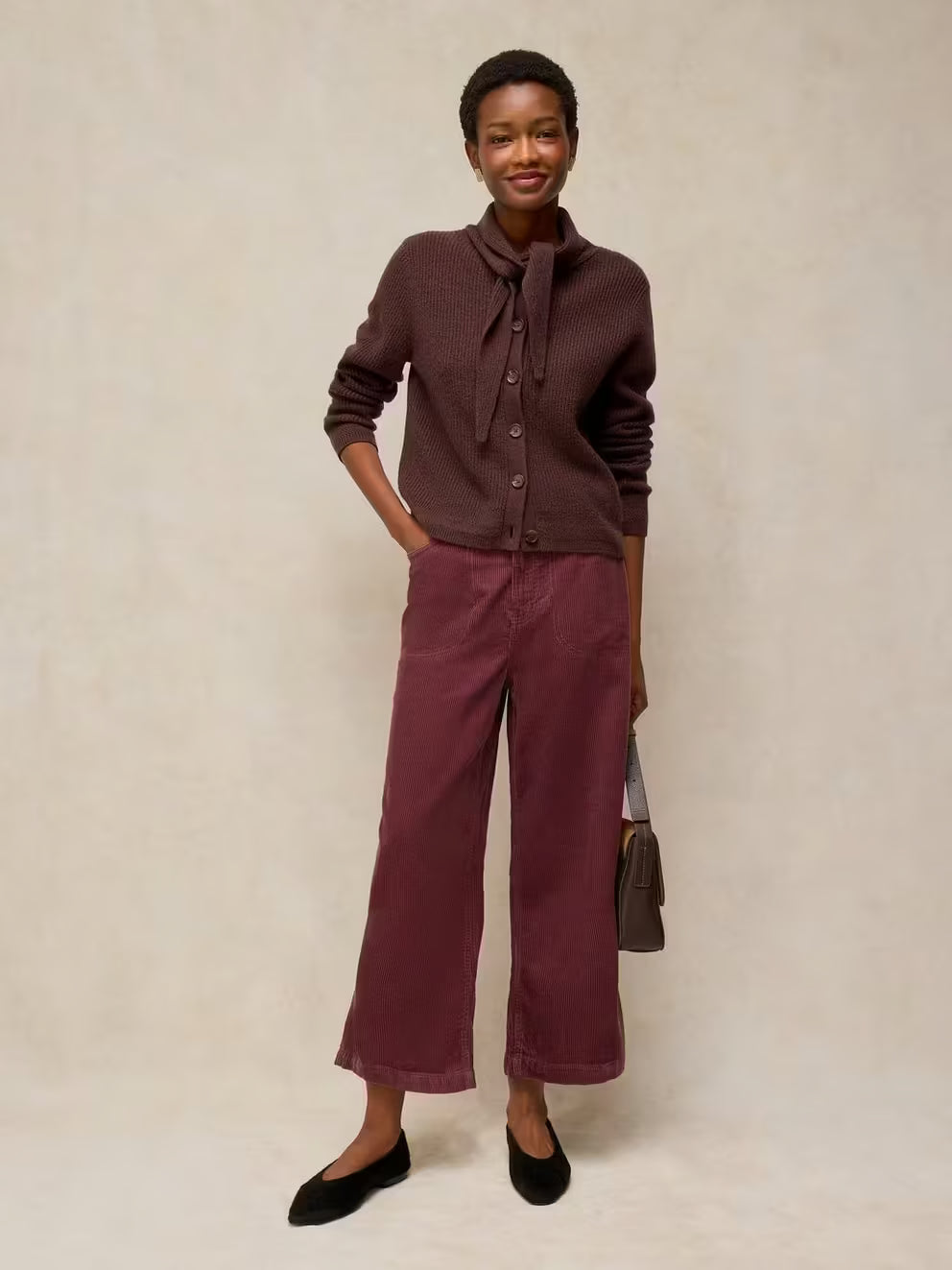 White Stuff Tia cord cropped wide-leg trousers 444239 front view