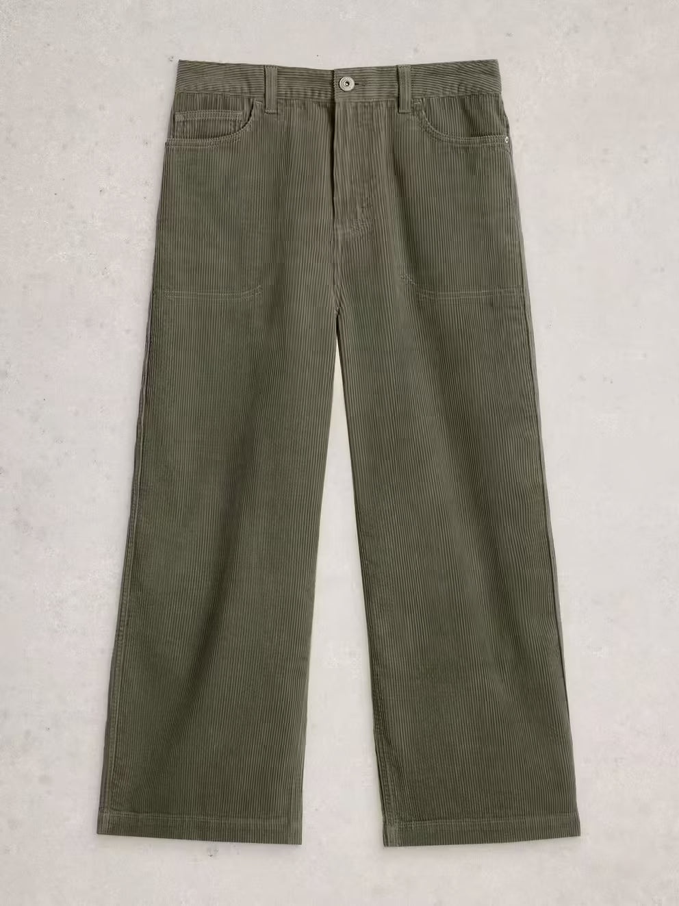 White Stuff cropped cord trousers flat front view