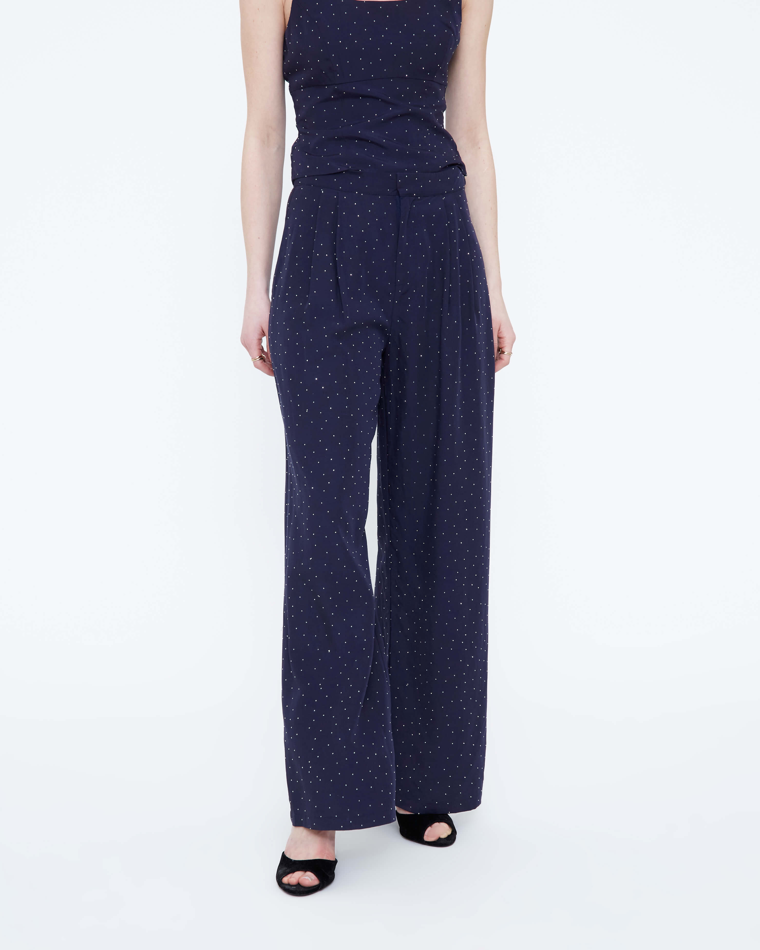 Wild Pony Navy Embellished Wide-Leg Trousers style 63W/11202
