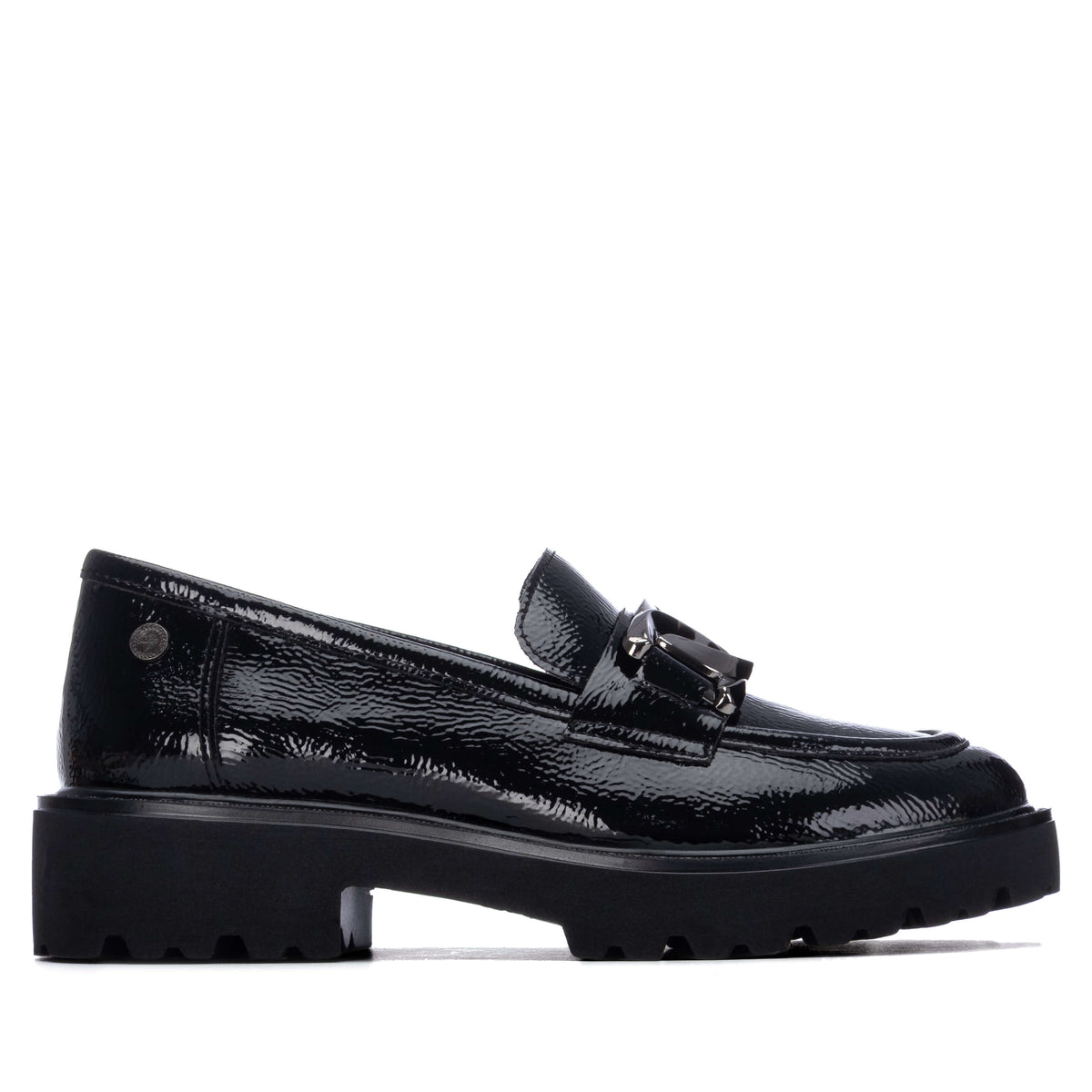 Xti slip-on loafer with metallic vamp embellishment