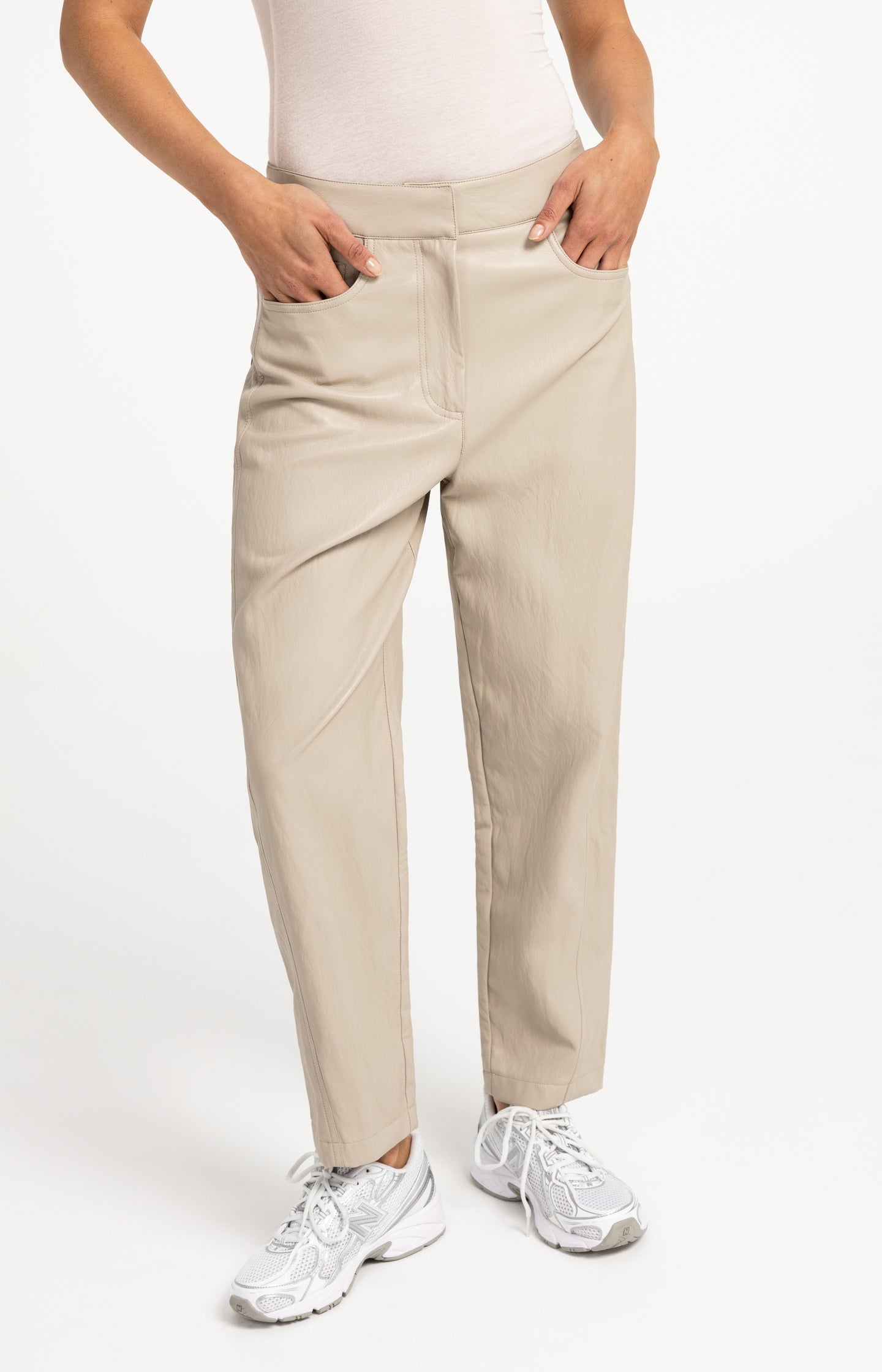 Front view of YAYA faux-leather tapered trousers