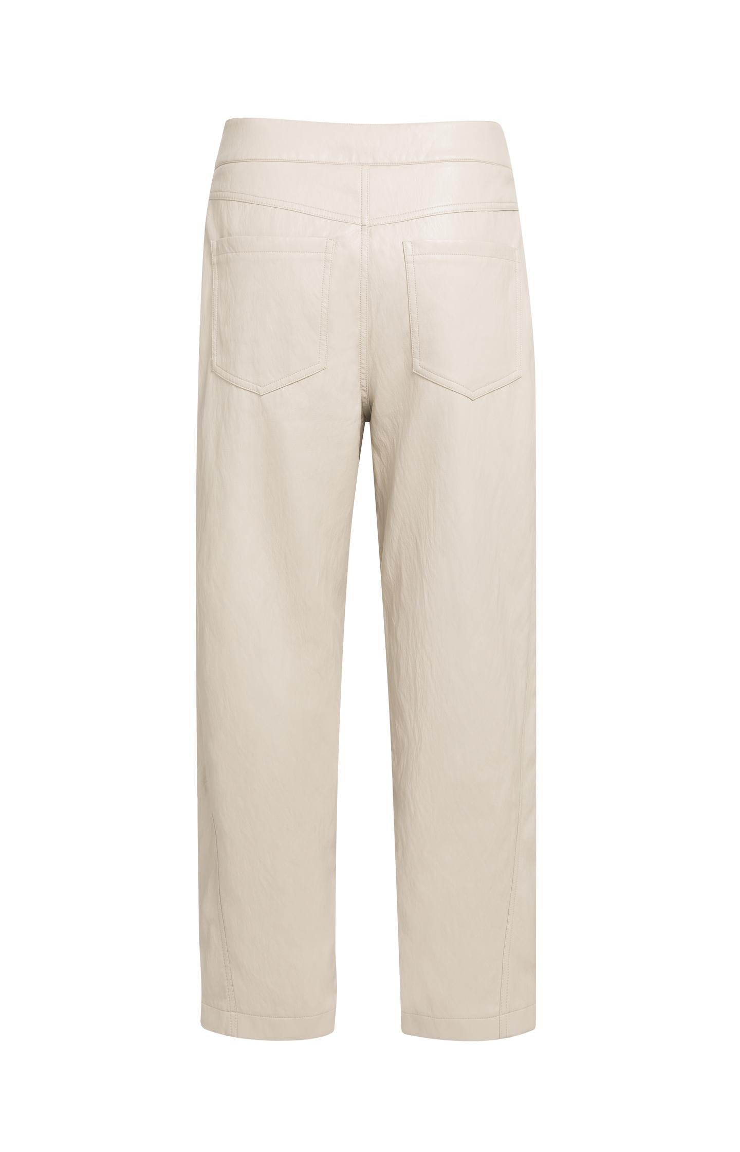 Beige faux leather carrot fit trousers