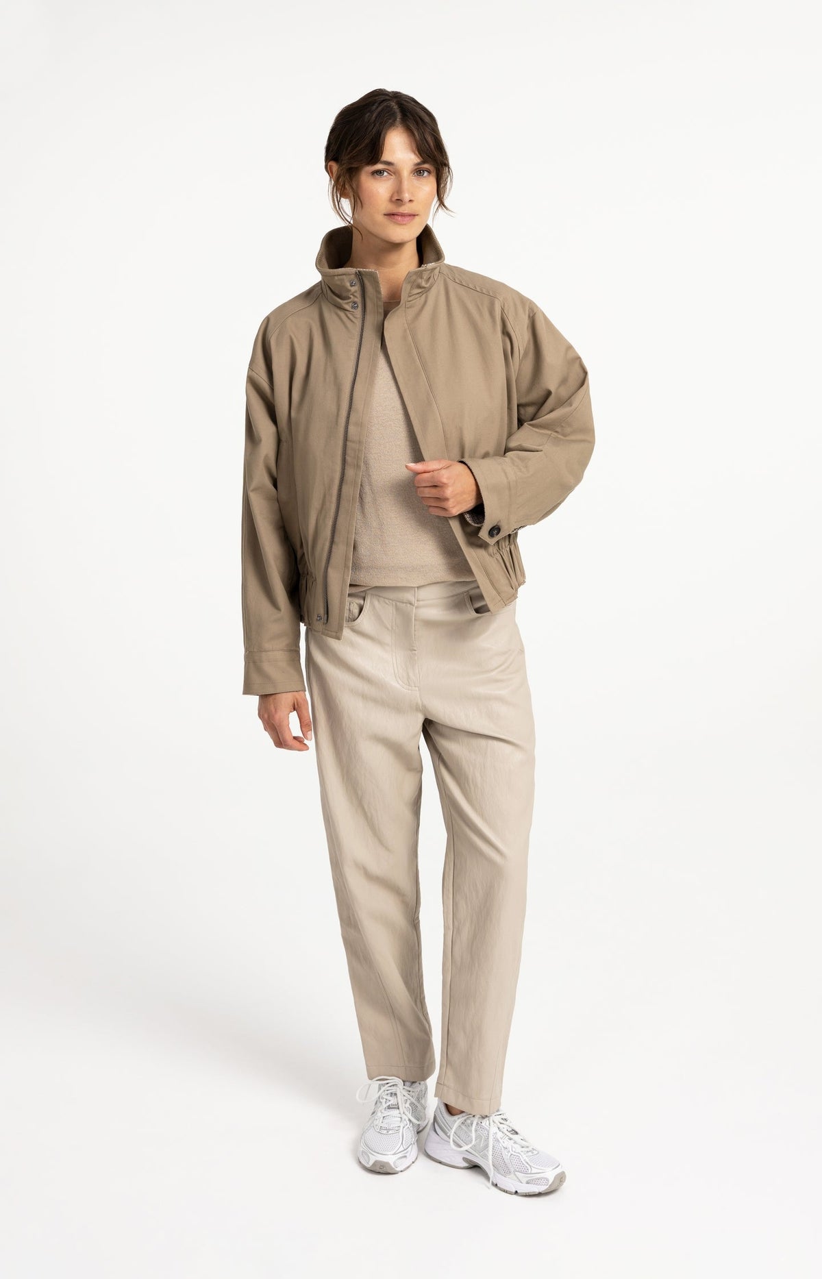 Faux leather fit trousers in cream