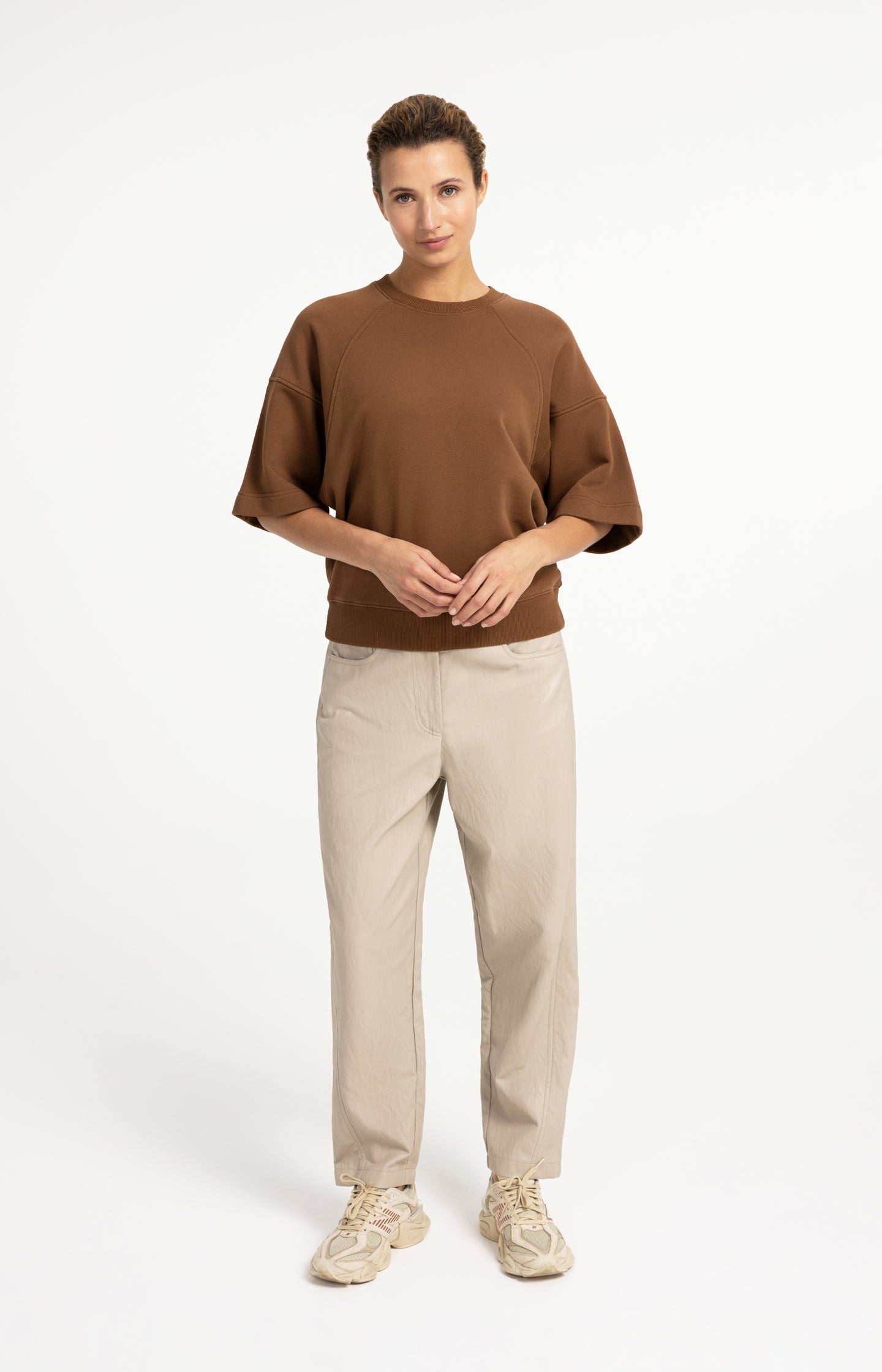 Casual faux leather carrot fit trousers