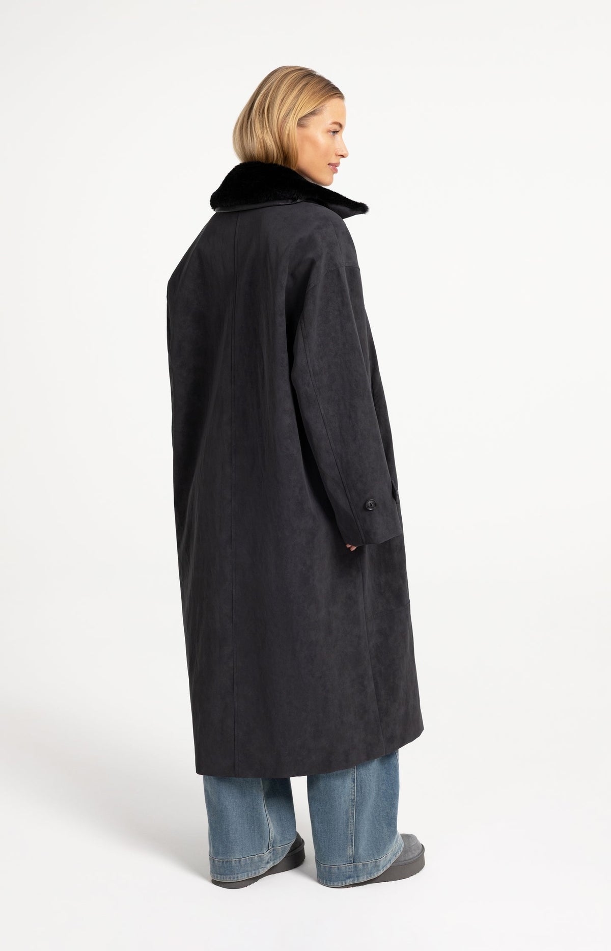 YAYA faux suede coat side view