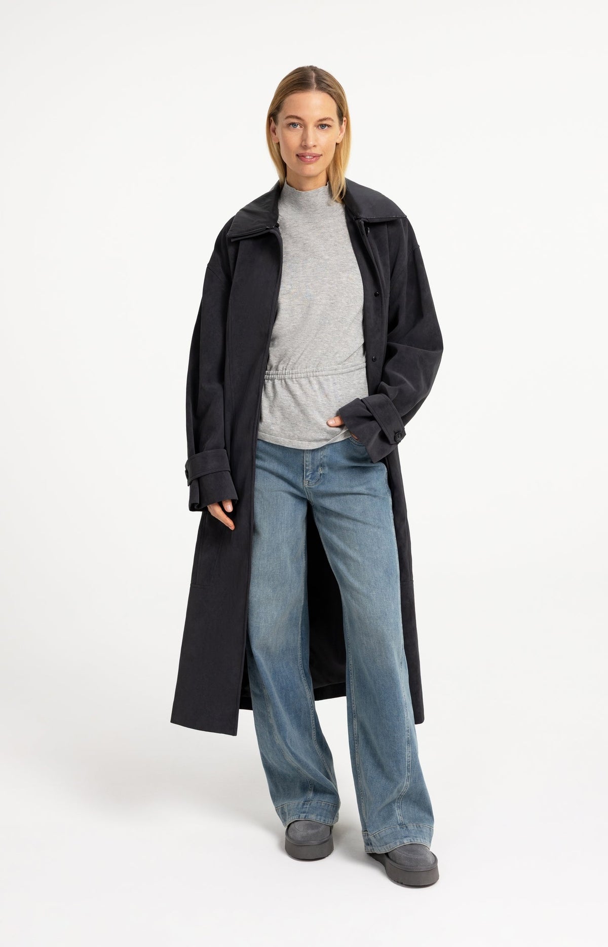 YAYA coat with a detachable faux-fur collar 