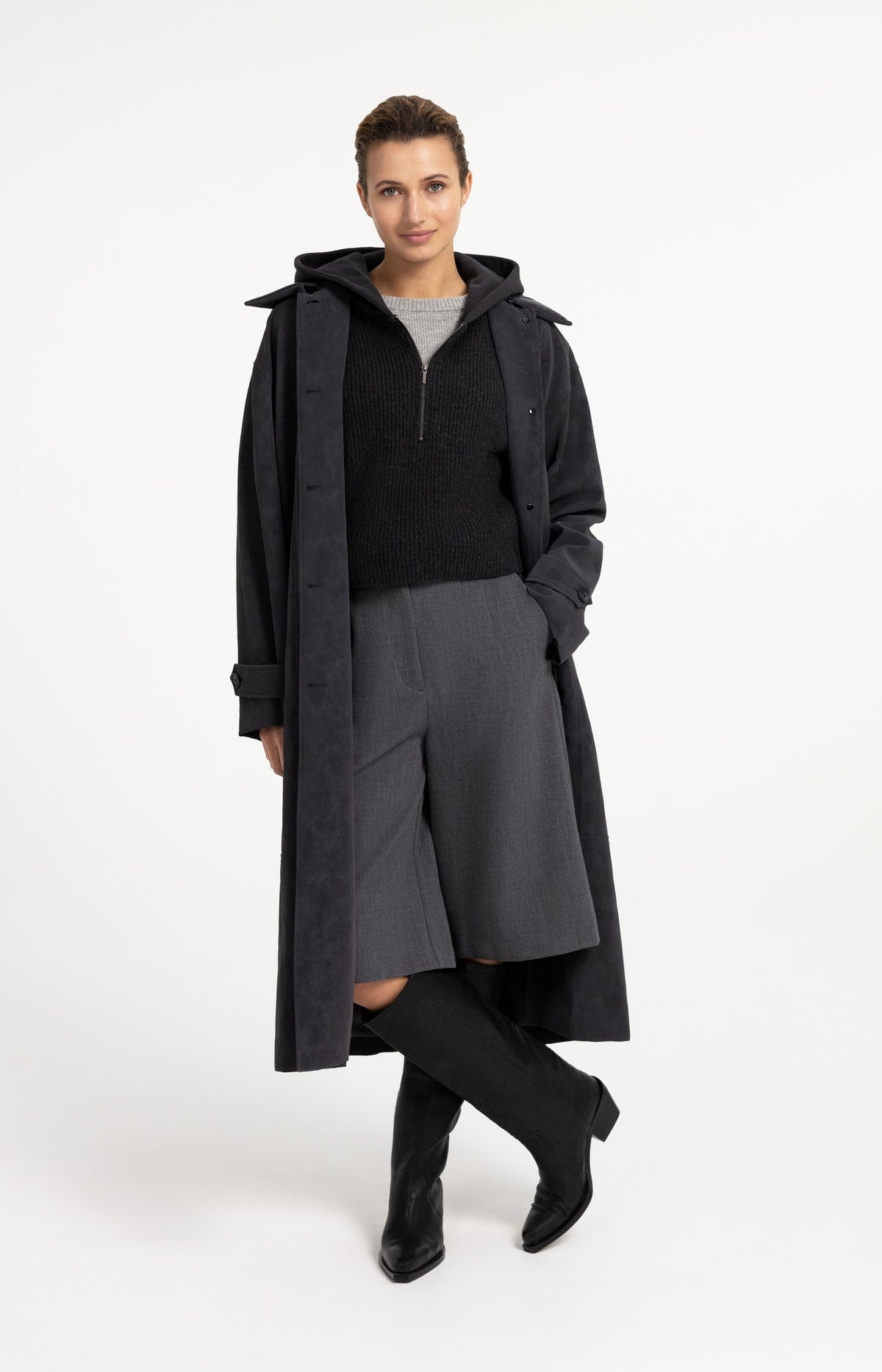 YAYA relaxed longline coat worn open
