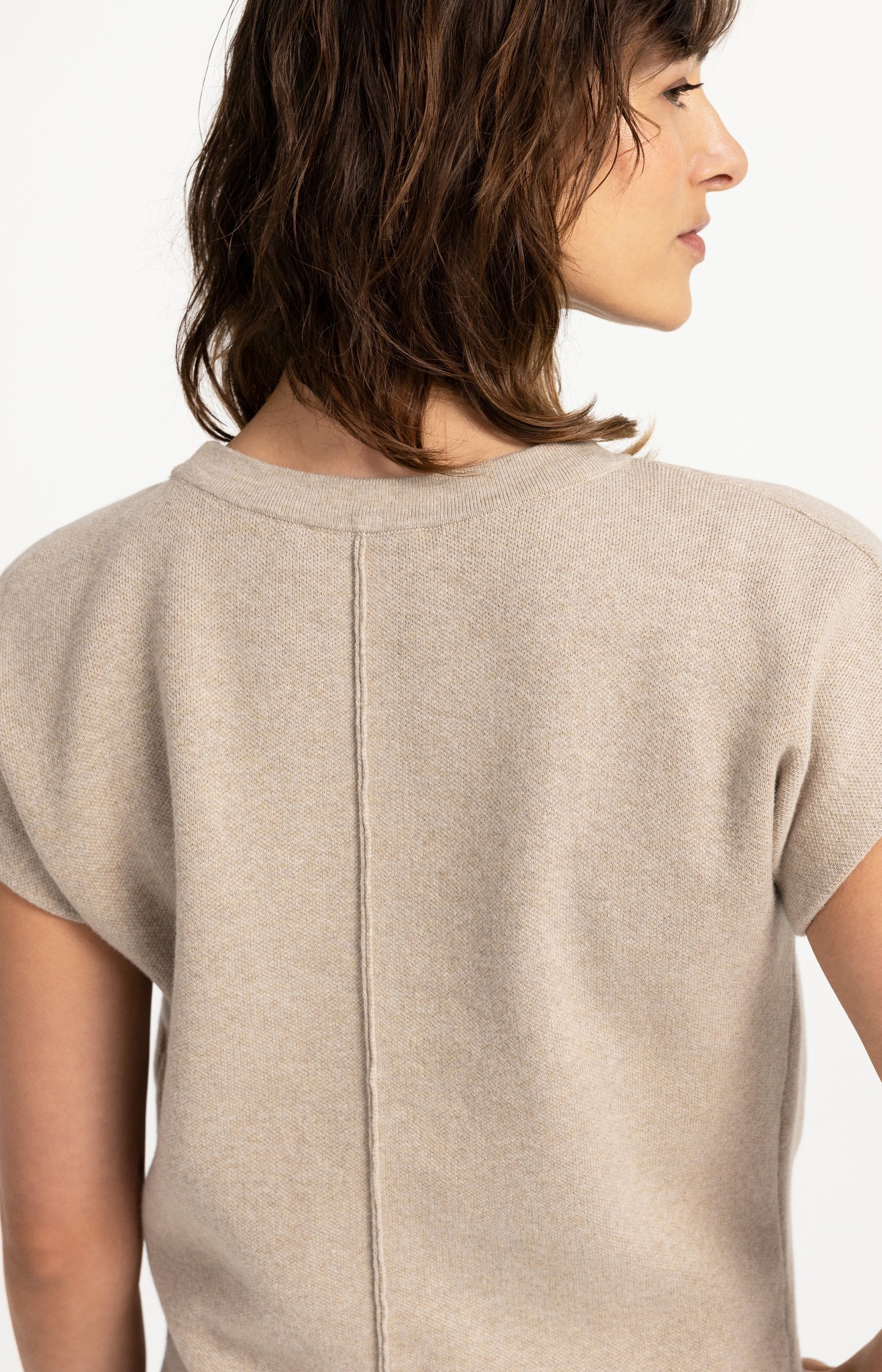 Rear view of the YAYA jacquard knit top with visible seam