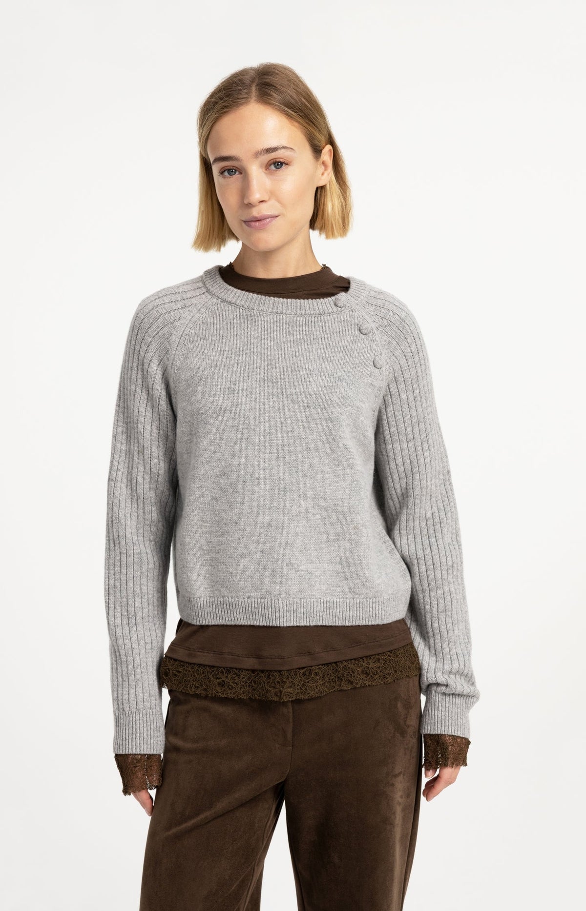 YAYA regular-fit wool-blend jumper on model