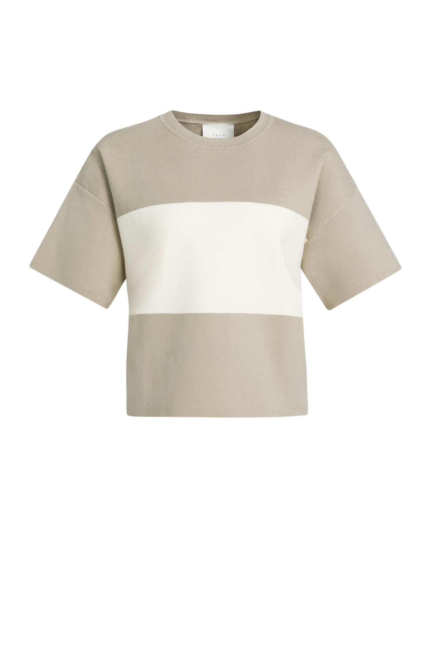 YAYA Knitted Block Stripe Top with short sleeves