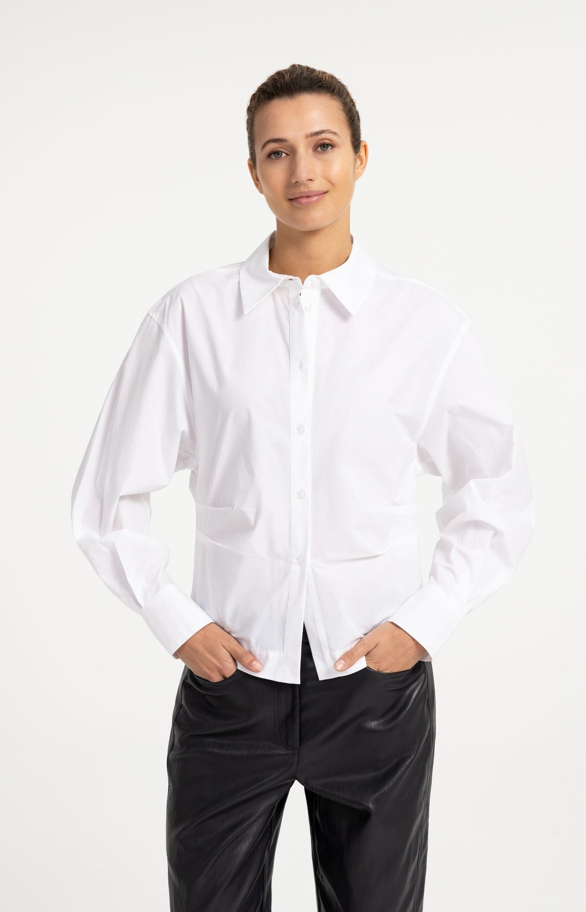YAYA cotton button-through blouse front view