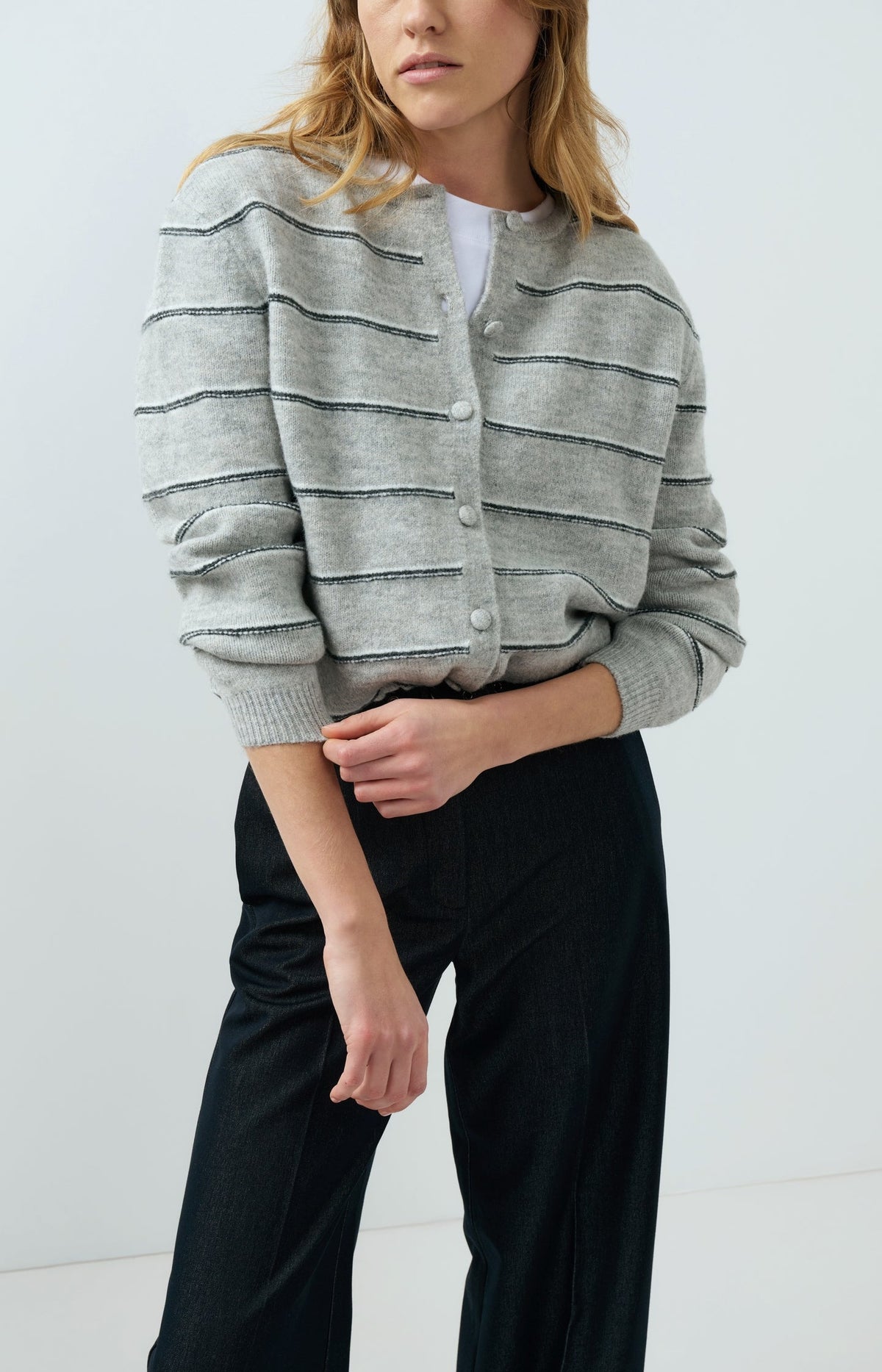 YAYA Striped Fine-Knit Cardigan style 01-010168-609
