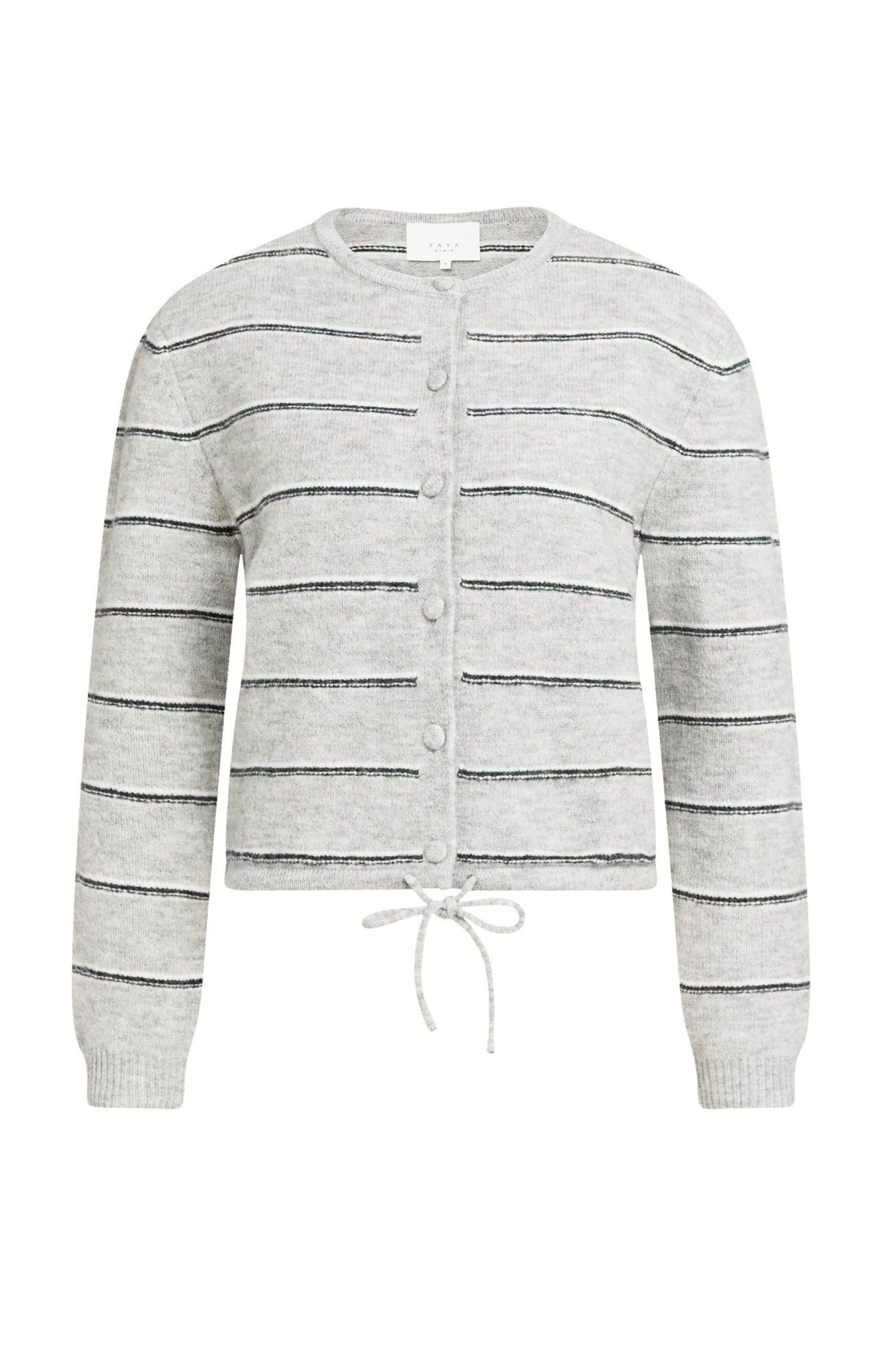 Front view of YAYA grey striped cardigan