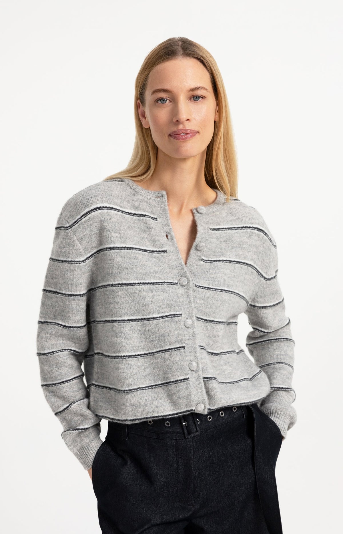 YAYA striped knitted cardigan front view