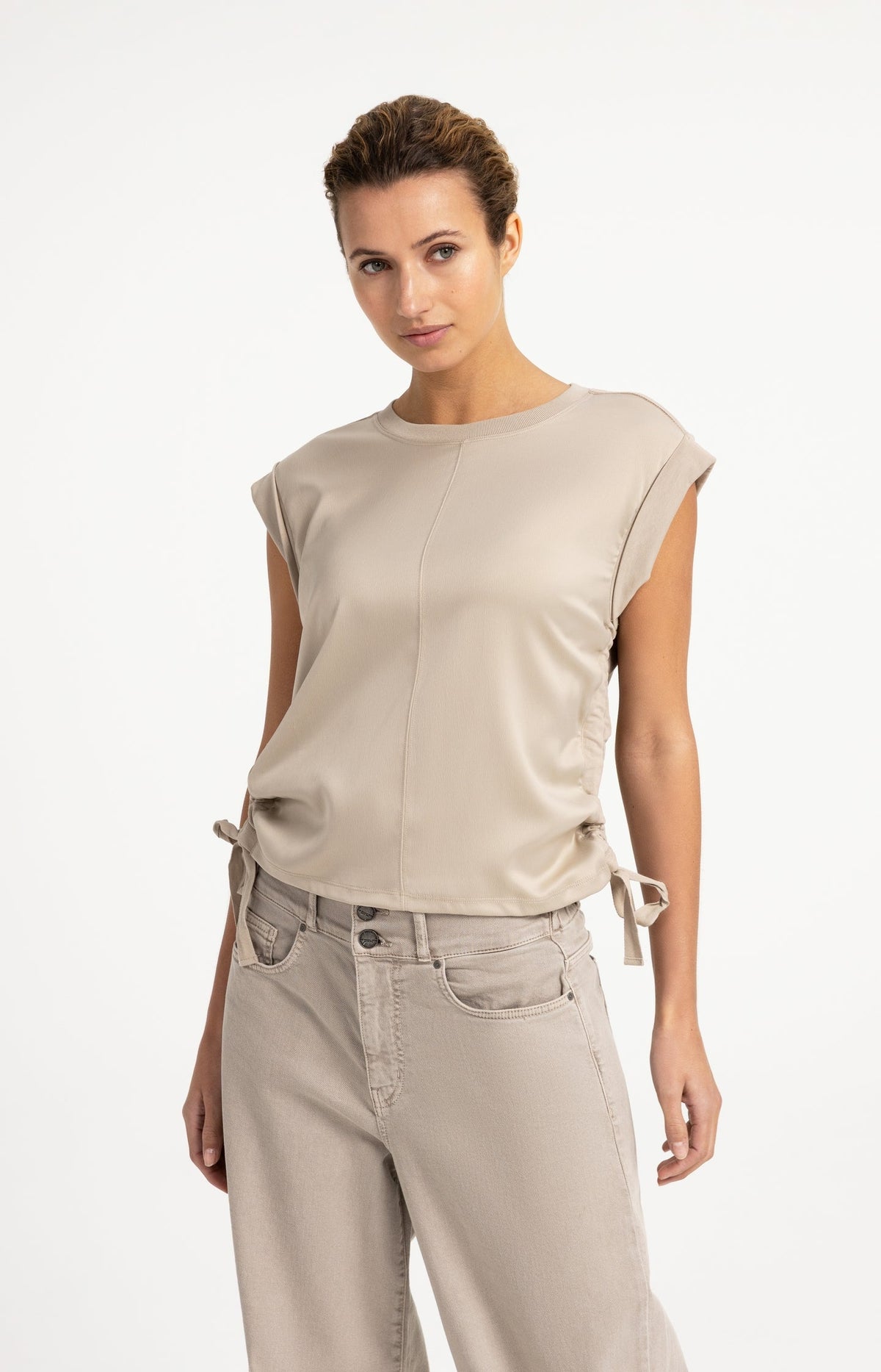 YAYA top with cap sleeves and adjustable side drawstrings