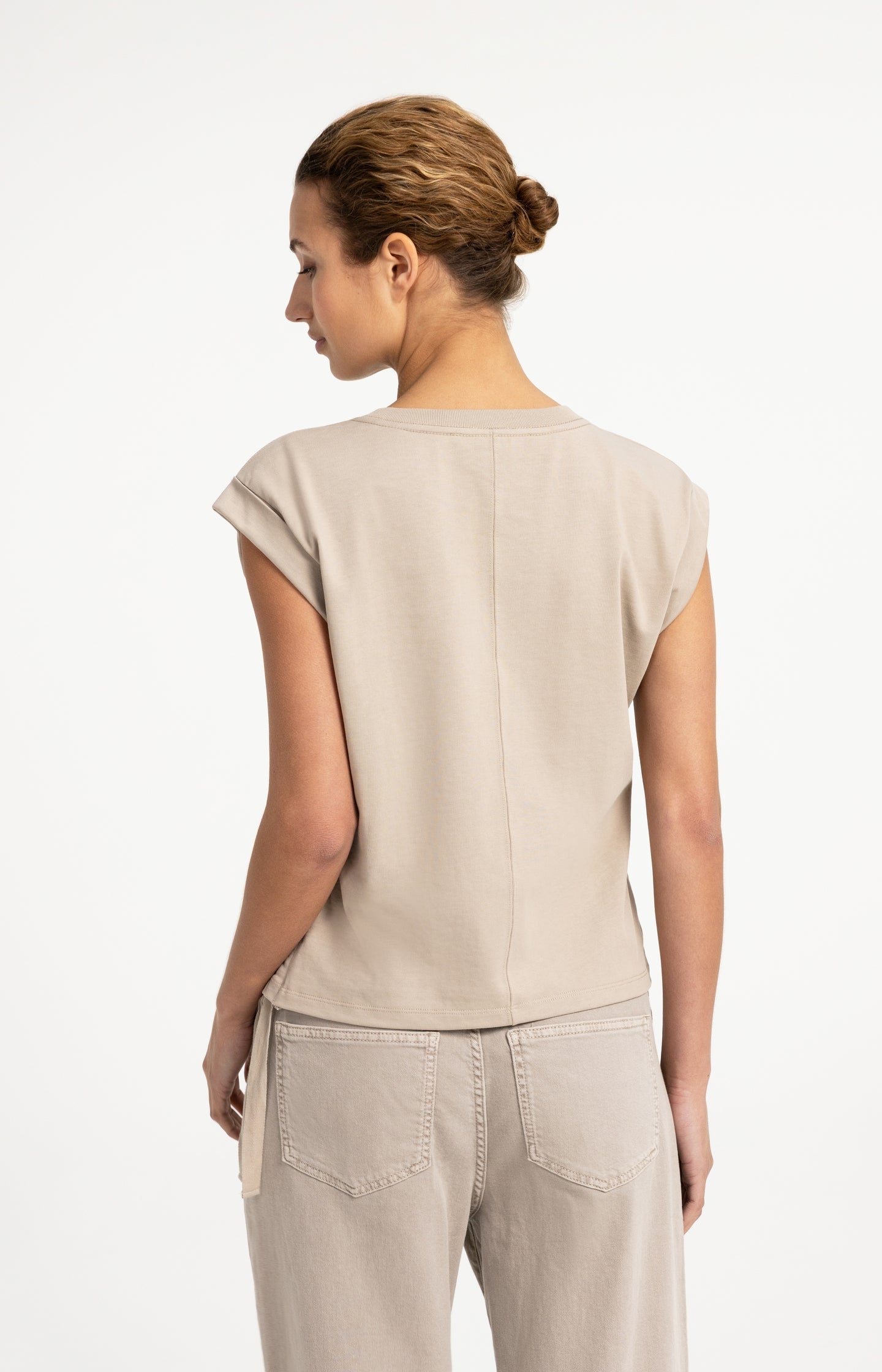 Back view of YAYA top with modern cap sleeves