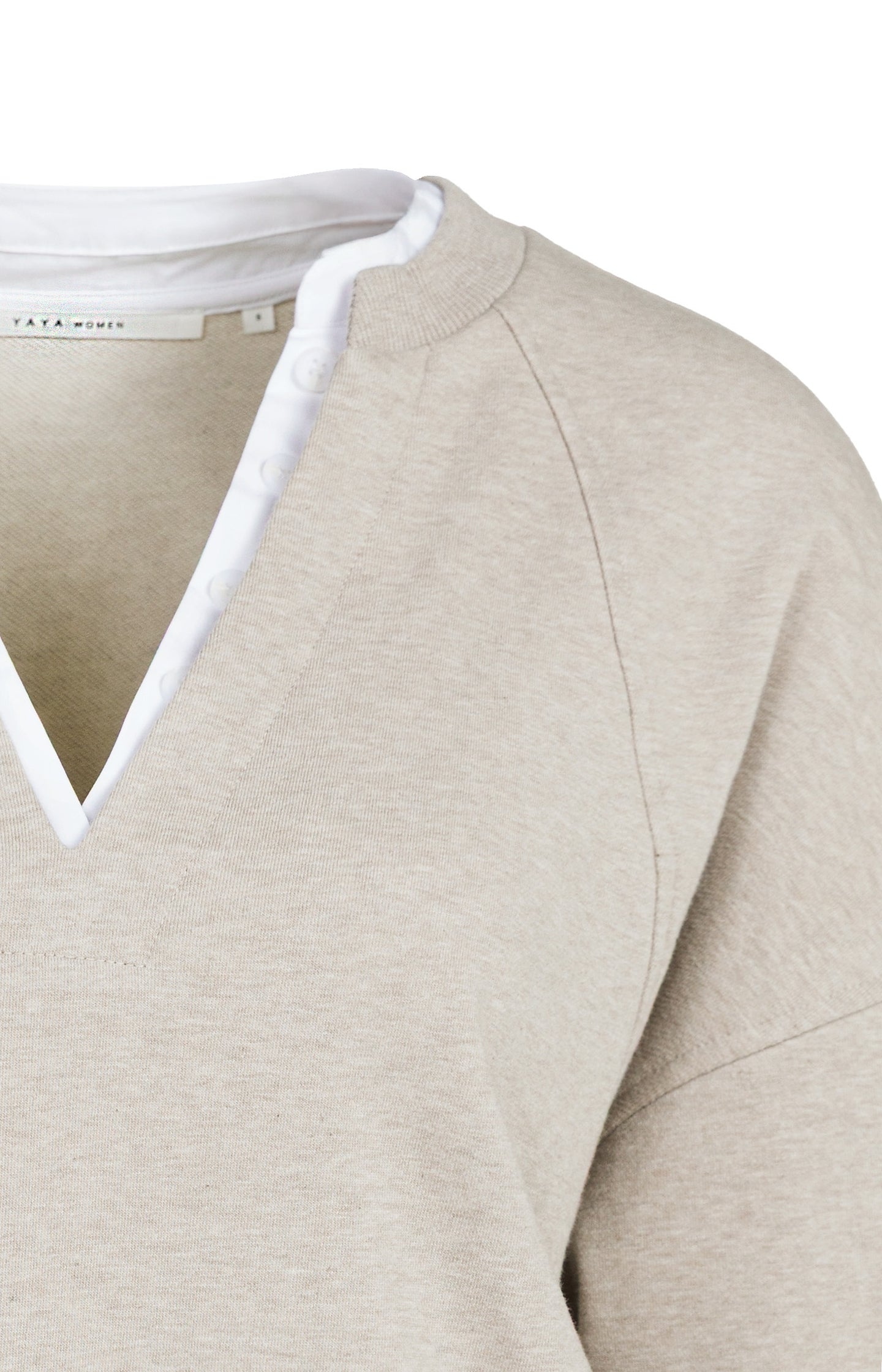Women’s oversized V-neck sweatshirt with woven collar by YAYA